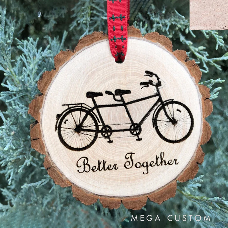 Personalized Bicycle Art Tandem Bike Wooden Christmas Ornament Gift for Cyclist
