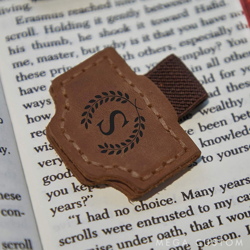 Personalized Logo Leather Book Mark with Pen Holder Engraved Magnetic Bookmark Leather Magnetic Pen Loop for Notebook Book Lover Gifts