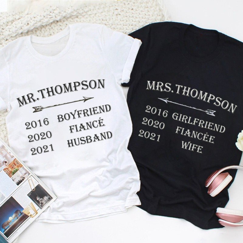 Personalized Mr and Mrs Milestone Journey with Arrow Matching Wedding Couple Classic T-Shirt
