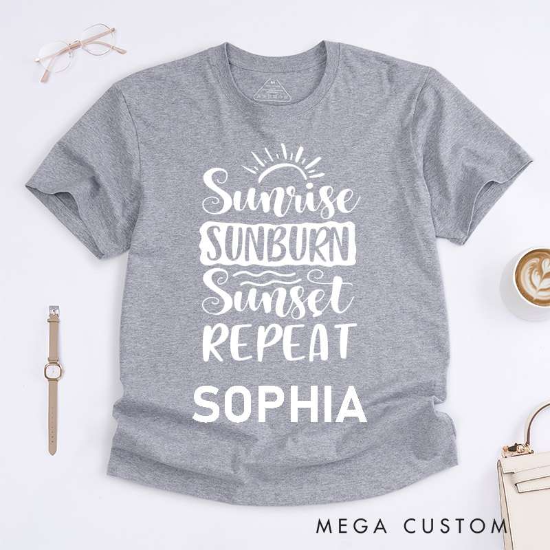 Personalized Sunrise Sunset Repeat Custom Name Unisex Classic T-Shirts Summer Gift for Music Lovers Friends Family Unique Personalized Present