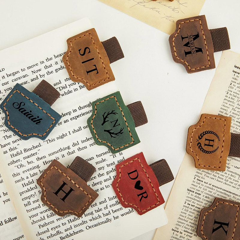 Personalized Engraved Book Clip with Name or Initial Custom Leather Book Clips Magnetic Bookmark for Book Lovers Reader Gift Book Mark with Pen Holder