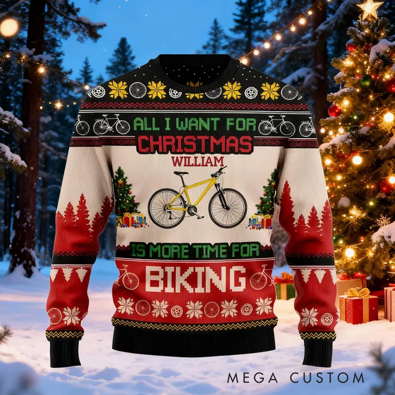 Personalized Funny Biking Ugly Christmas Sweater Cycling Lover Gift Mountain Biker Xmas Jumper
