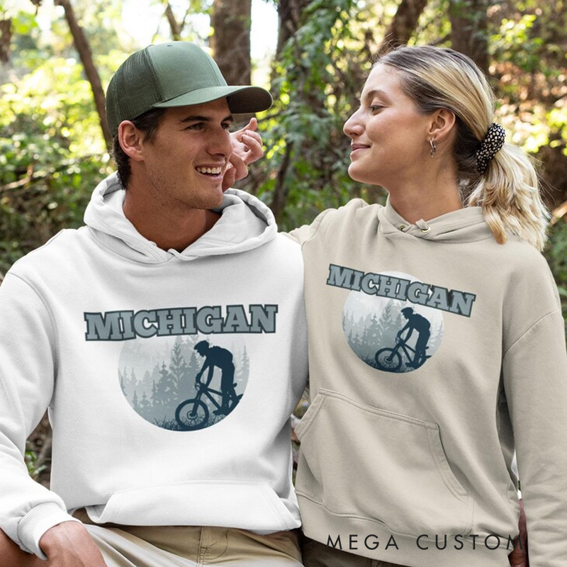 Personalized Mountain Bike Unisex Michigan Hoodie Cycling Sweatshirt Outdoor Adventure Mountain Biking