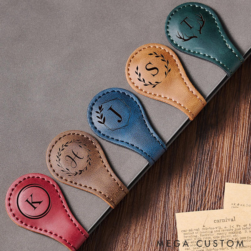 Personalized Engraved Magnetic Bookmark Custom Leather Magnet Book Clip Design with Name or Initials Unique Book Accessories for Book Lover