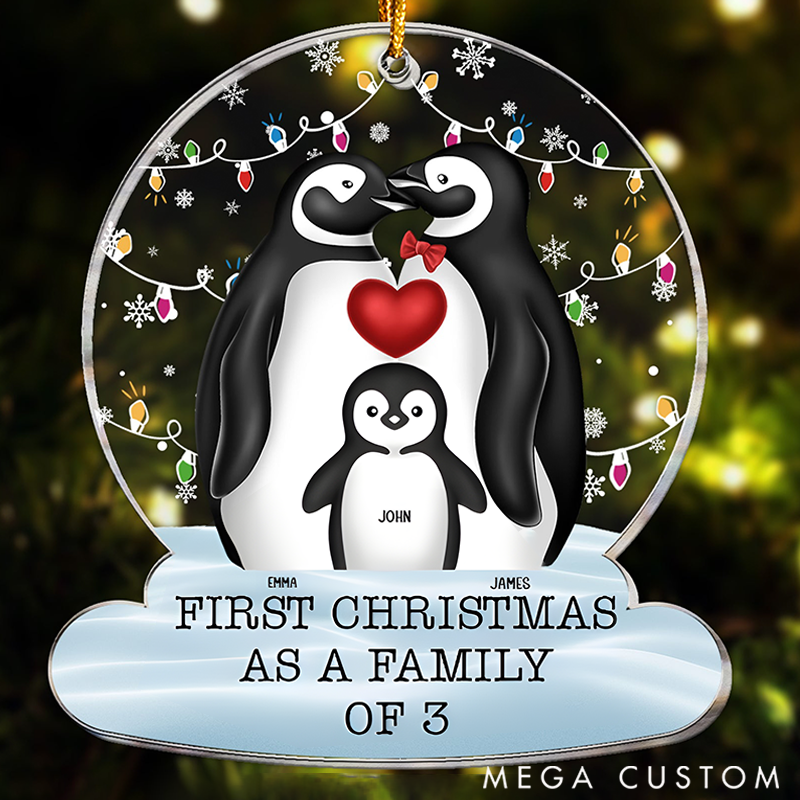 Personalized Family Christmas Ornaments Commemorating Our First Christmas with a Heartwarming Penguin Family