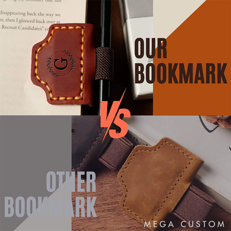 Personalized Leather Magnetic Bookmark with Pen Clip Engraved Magnet Book Clip Design with Name or Initials Handmade Reader Gift