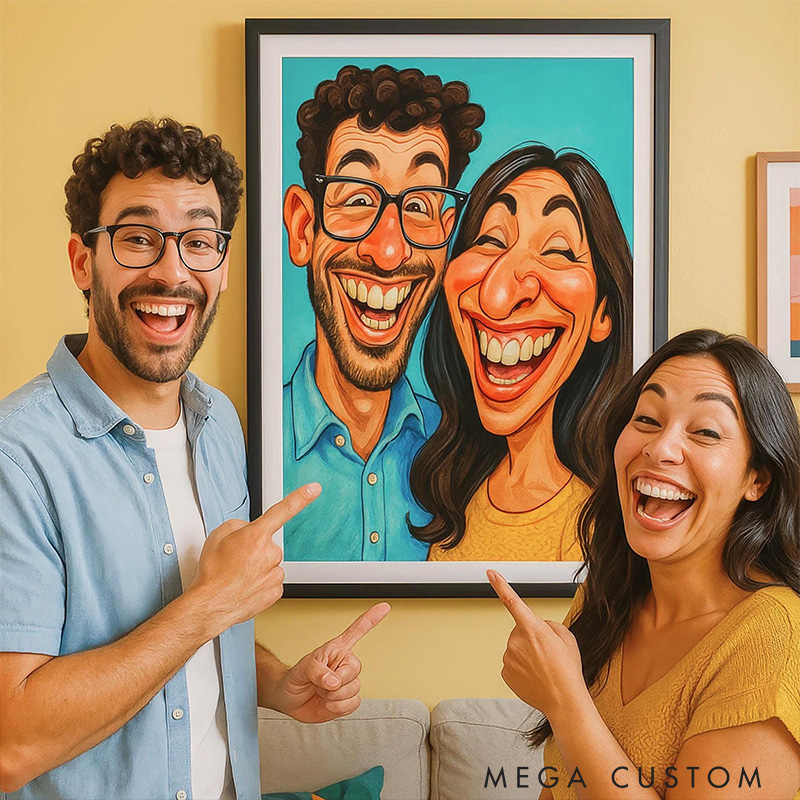 Personalized Couple Caricature Portrait Funny Interracial Art Cartoon Couple Drawing from Photo 