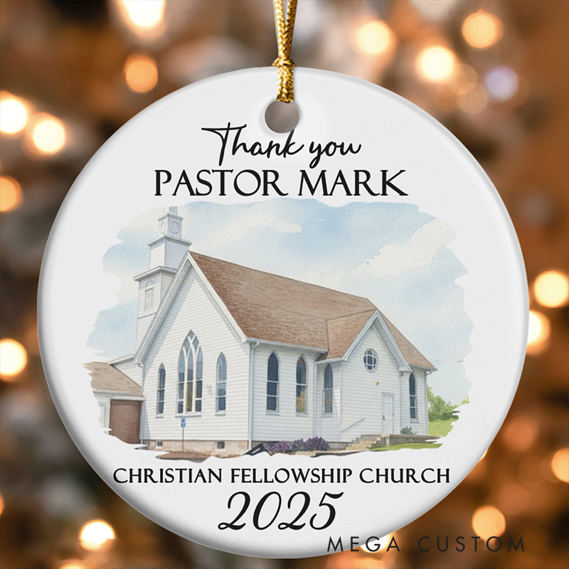 Personalized Thank you Pastor Round Shaped Ceramic Ornament with Name and Year Religious Gift Appreciation Gift for Pastor