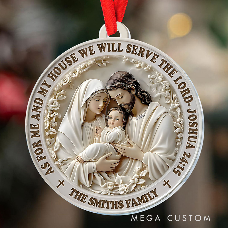 Personalized as for me and My House we will Serve the Lord Acrylic Ornament with Family Name Religious Gift Christian Gift 