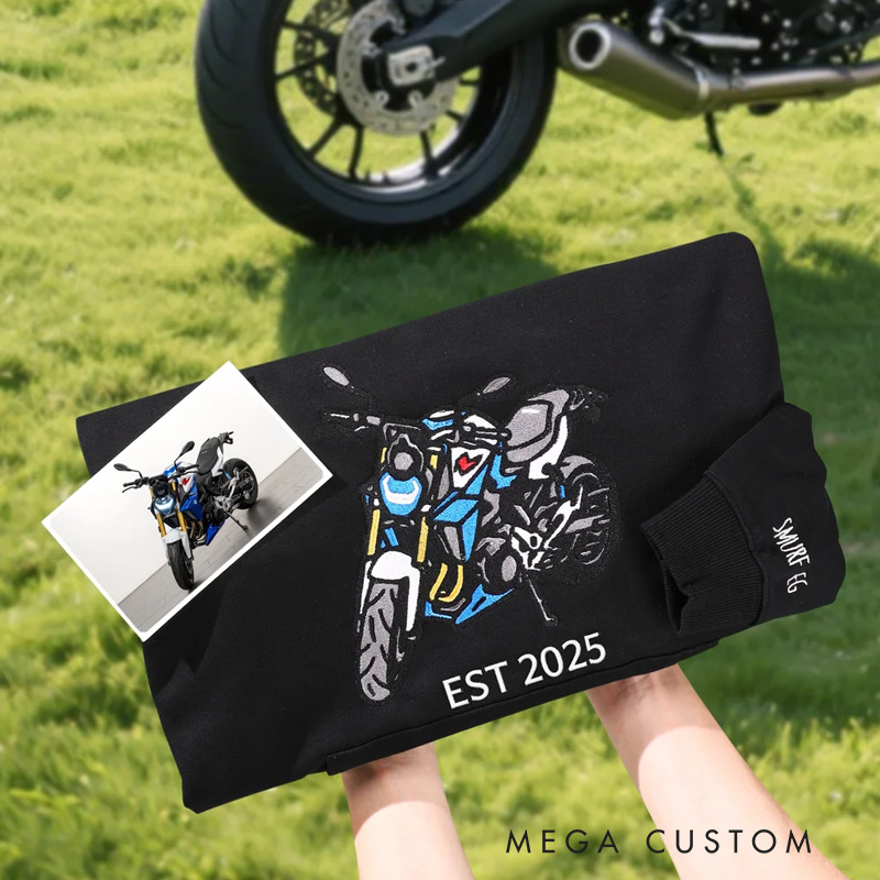Personalized Iconic Car Motocycle Embroidered Photo T-shirt Sweatshirt Hoodie with Text Birthday Anniversary Gift for Car Owners