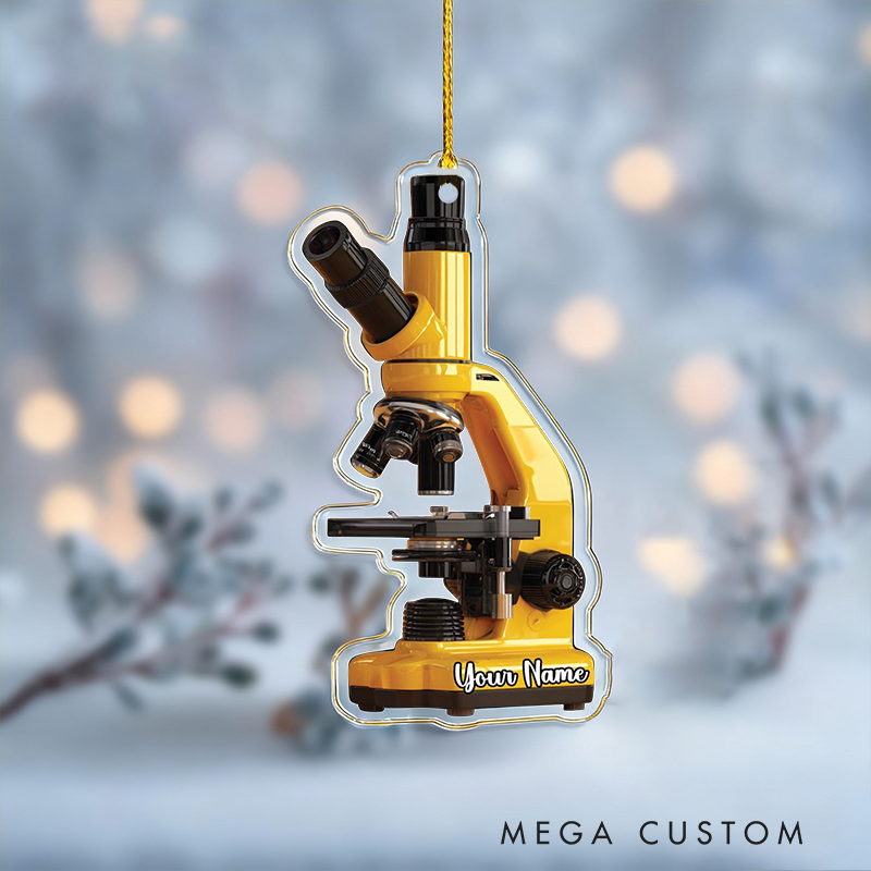 Personalized Teacher Christmas Ornament Yellow Microscope Design Acrylic Ornament for Teachers