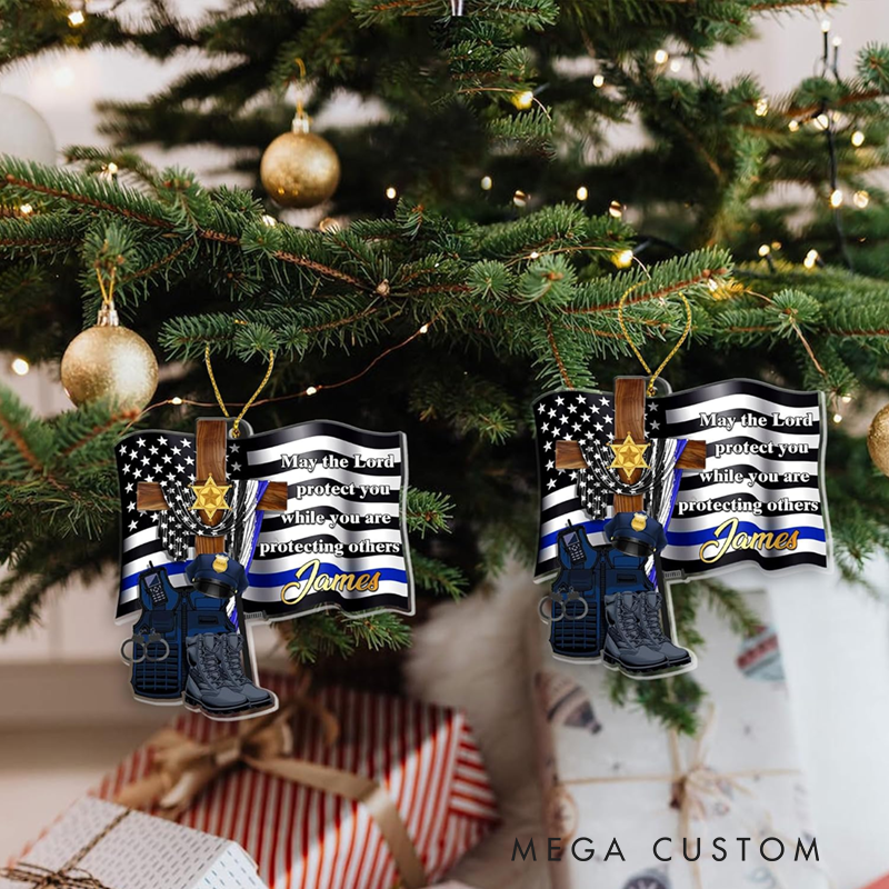 Personalized Police Officer Christmas Ornament with Prayer Design Perfect Gift for Law Enforcement Heroes