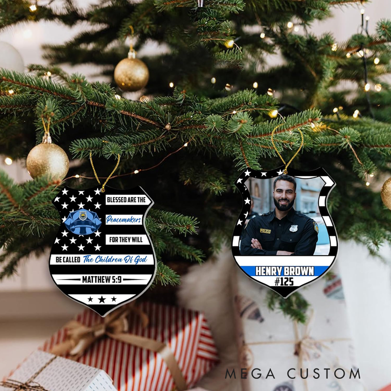 Personalized Police Badge Ornament with Bible Verse Perfect Gift for Law Enforcement Officers