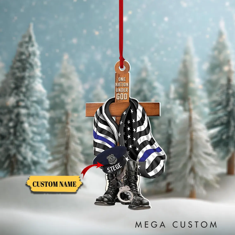 Personalized Police Officer Ornament Cross and Thin Blue Line Design Gift for Police Officer