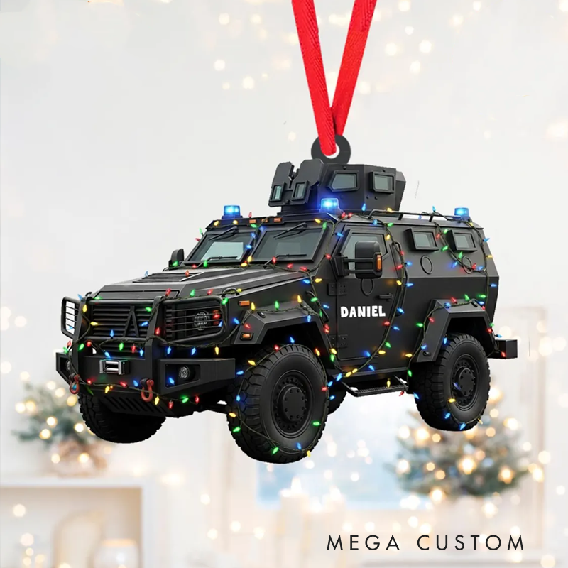 Personalized SWAT Vehicle Ornament with Festive Lights Gift for Law Enforcement Enthusiasts