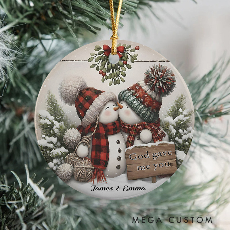 Personalized Snowman God gave me you Ceramic Ornament with Name Religious Gift Christian Gift for Women and Men