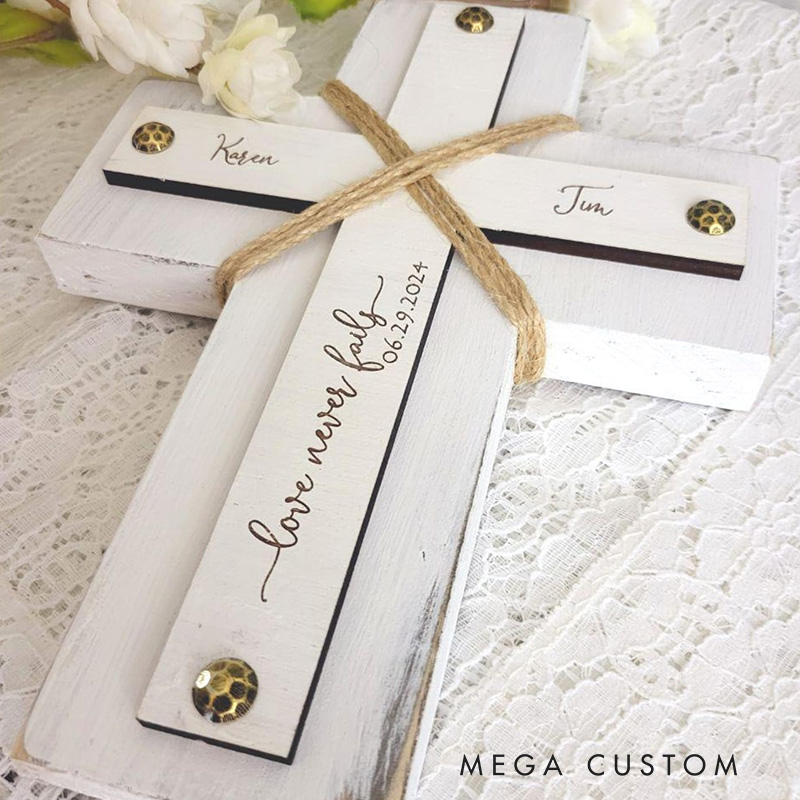 Personalized Love Never Fails Wood Wall Cross with Name Home Decor Wedding Gift Religious Gift 