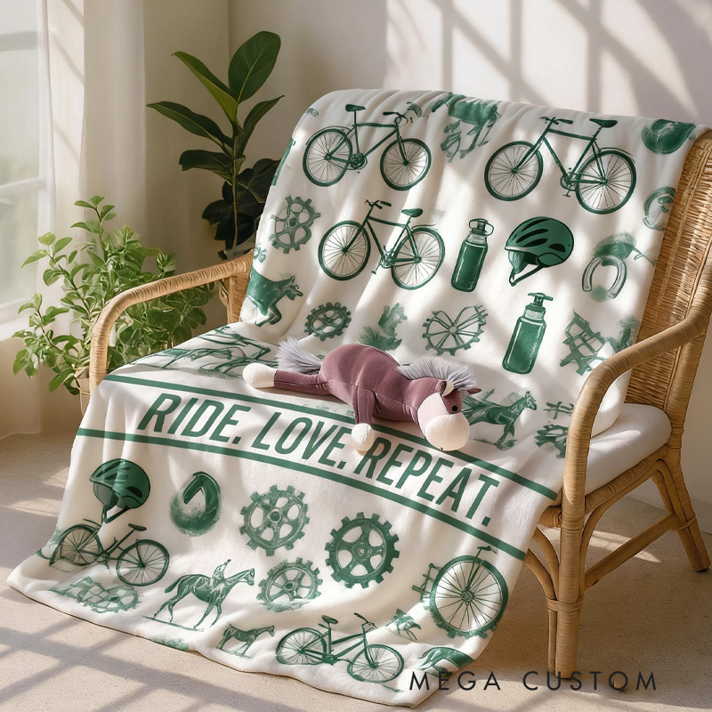 Personalized Mountain Bike Western Horse Soft Throw Blanket with Text Home Decor Birthday Anniversary Equestrian Competition Gift for Riding Lover