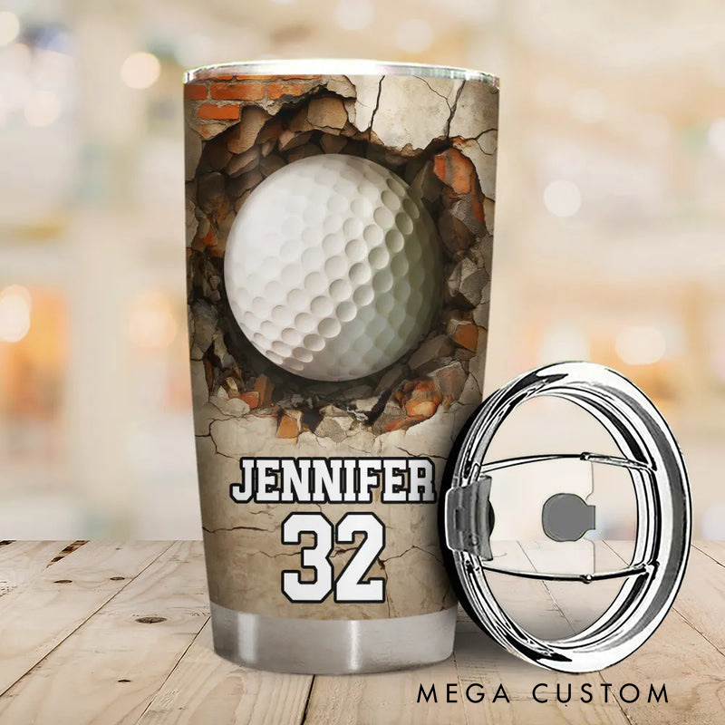 Personalized Sports Tumbler with 3D Cracked Wall Design and Custom Name