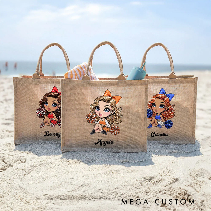 Personalized Cartoon Santa Hat Snowman Bow Initial Jute Tote Bag with Name Birthday Christmas Gift