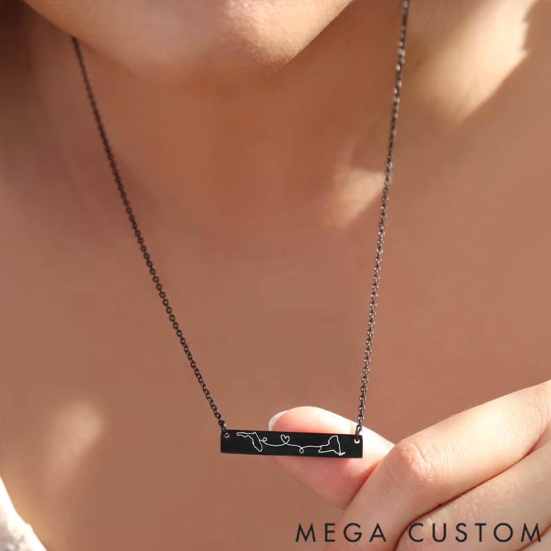 Personalized Rectangular Necklace Travel Destination Engraved Pendant Custom Destination Map