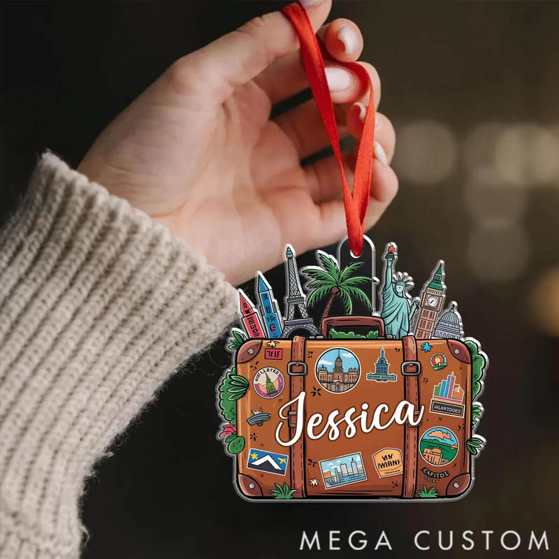Personalized Acrylic Travel Suitcase Ornament Adventure Keepsake for Travel Lovers