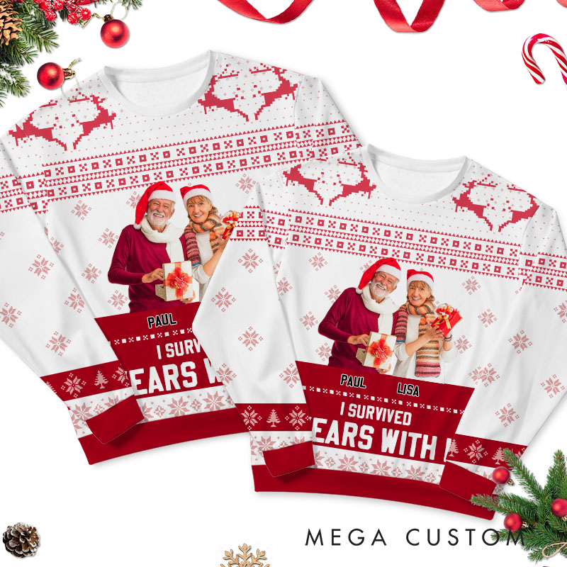 Personalized  Couple Christmas Ugly Sweater Couple Xmas Sweater with Photo for Husband Wife Couple Anniversary Gift Ugly Sweater