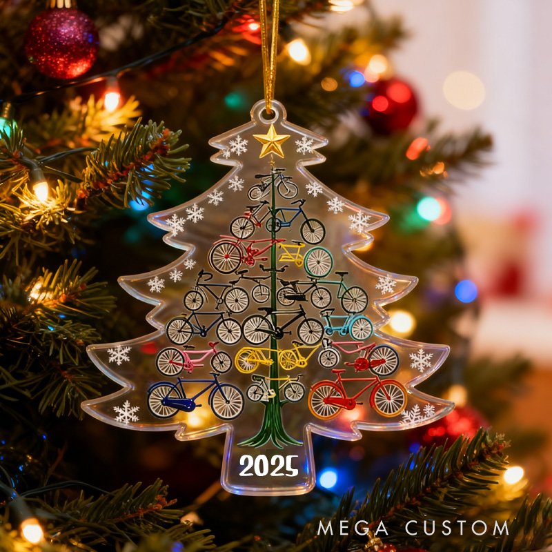 Personalized Customized Bicycle Christmas Ornament Christmas Tree Acrylic Ornament with Year Christmas Birthday Gift for Family Friends