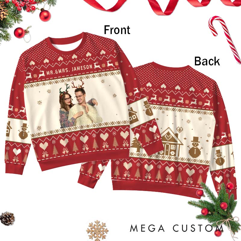 Personalized Couple Ugly Sweater Husband Wife Anniversary Christmas Sweater Couple Christmas Ugly Sweater with Photo for Boyfriend Girlfriend