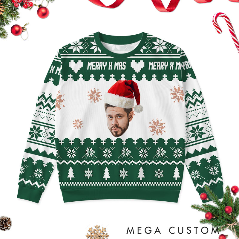 Personalized Merry X-Mas Couple Ugly Sweater with Santa Hat Husband Wife Christmas Sweater Couple Christmas Ugly Sweater with for Boyfriend Girlfriend