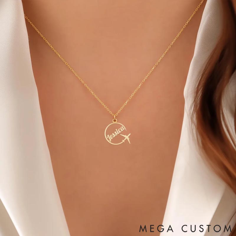 Personalized Travel Name Necklace with Gift for Travel Lovers