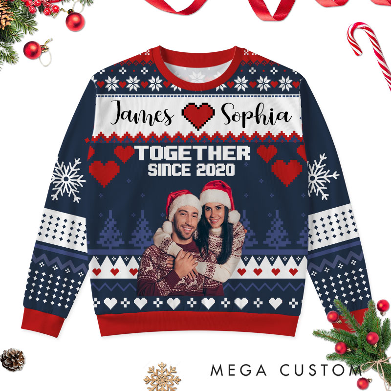 Personalized Couple Christmas Together Since Ugly Sweater Husband Wife Anniversary Ugly Sweater Couple Christmas Ugly Sweater for Him Her