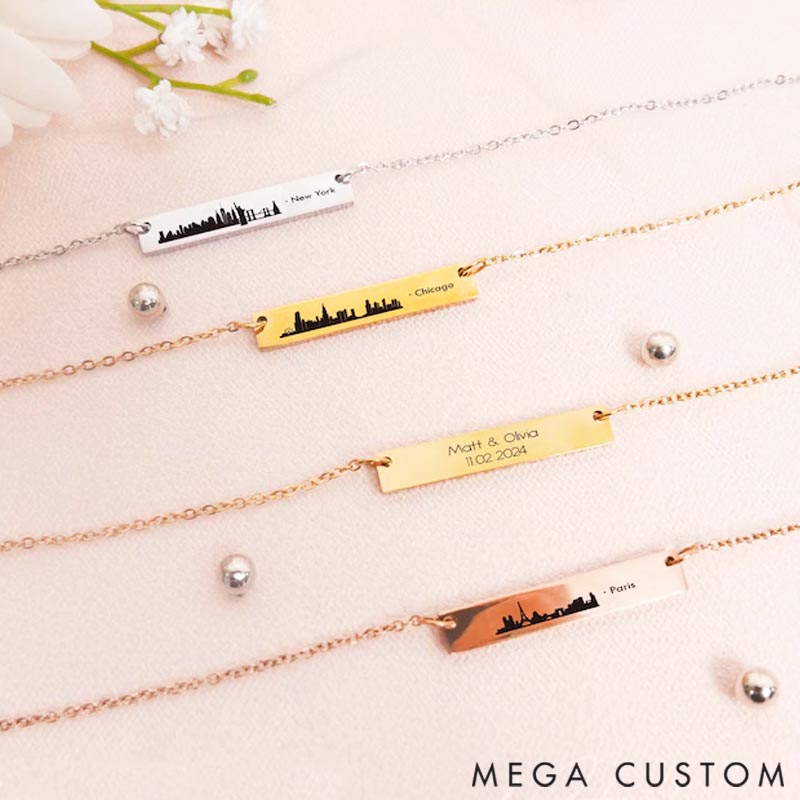 Personalized Travel City Skyline Necklace Travel Lover Gift Custom Name