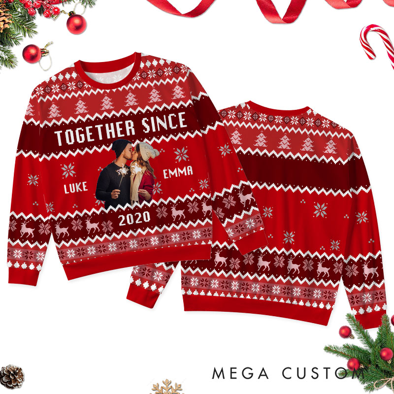 Personalized Couple Christmas Together Since Ugly Sweater Husband Wife Anniversary Ugly Sweater Couple Edition Christmas Ugly Sweater