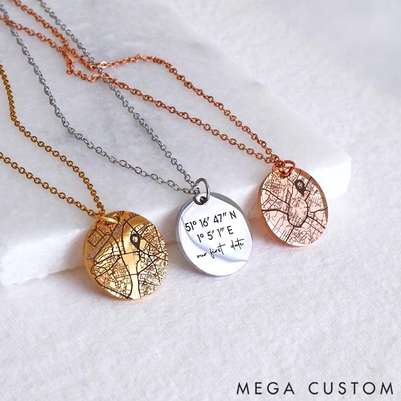 Personalized Coordinate Map Necklace Where We Met Gift for Her Travel Lovers