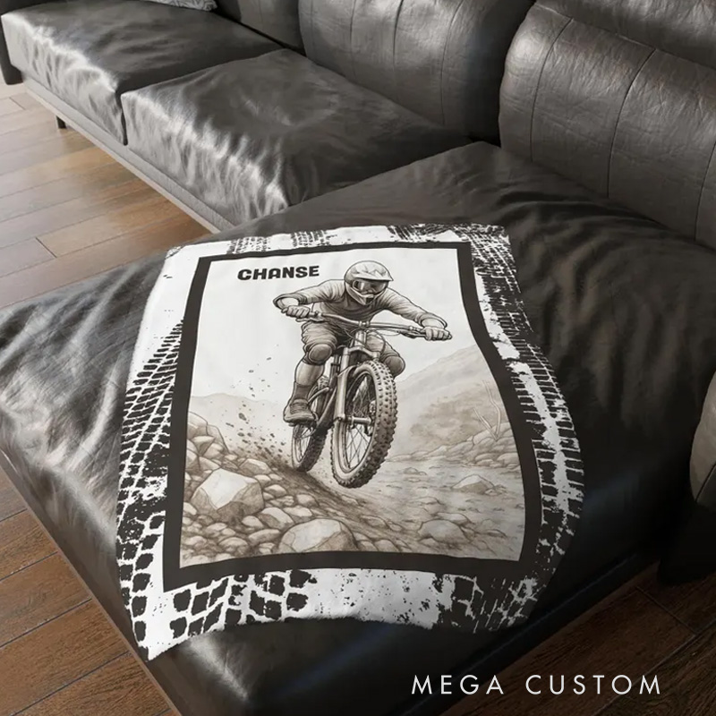 Personalized Mountain Bike Blanket Custom Mountain Biker Gift Soft Throw Blanket Mountain Bike Decor Bike Racing Birthday Cycling Gifts