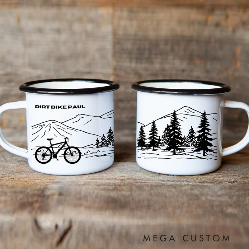 Personalized MTB Enamel Mug Mountain Bike Gift Camping Coffee Cup