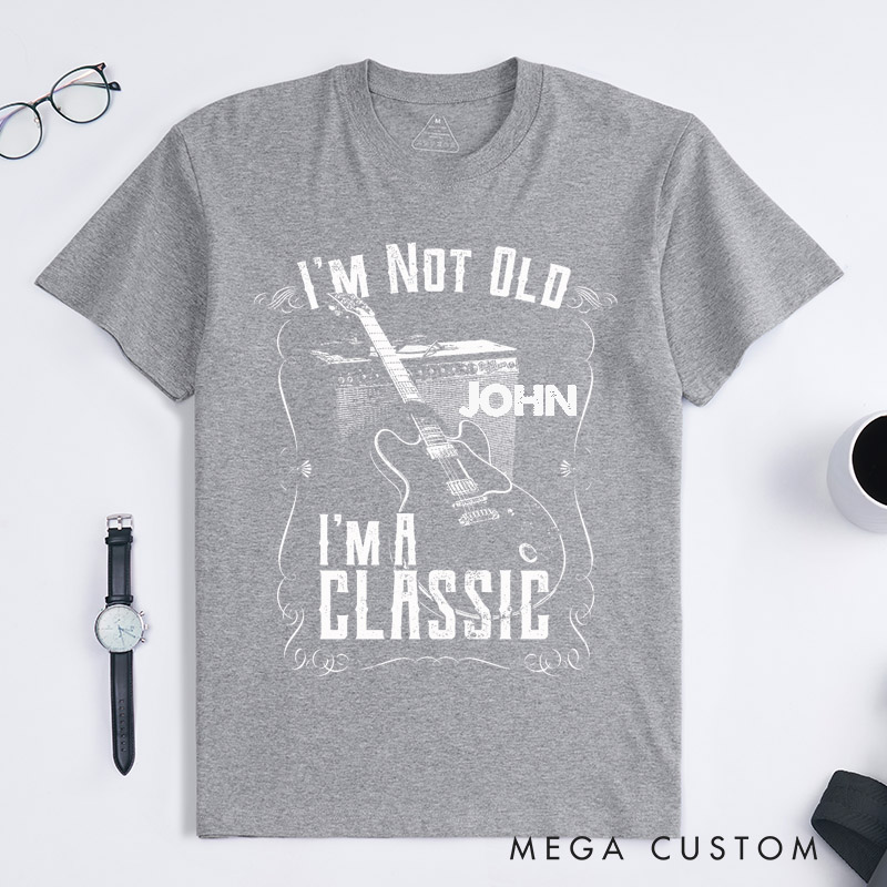 Personalized Vintage Guitar Classic T-Shirts Rock Custom Name Gift for Music Lovers Unique Mens Womens Retro Electric Guitar Tee Birthday Present