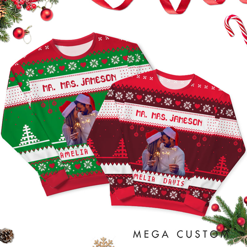 Personalized Christmas Sweater with Couple Photo Custom Couple Ugly Sweater Wedding Anniversary Gift Sweater for Husband Wife
