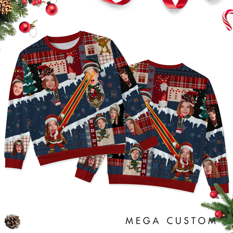 Personalized Funny Couple Photo Christmas Ugly Sweater Custom Couple Face Xmas Matching Crewneck Sweatshirt Christmas Gift for Husband Wife