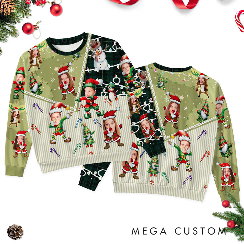 Personalized Playful Couple Photo Christmas Ugly Sweater Custom Couple Face Xmas Matching Crewneck Sweatshirt Christmas Gift for Husband Wife
