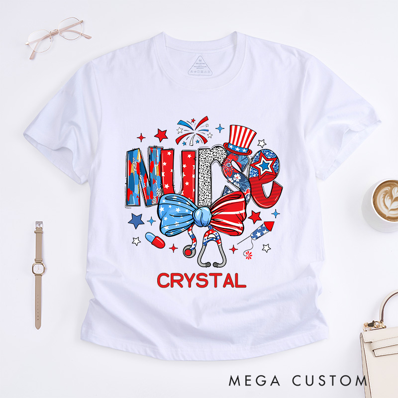 Personalized Nurse T-Shirts Patriotic Nurse Pride Fashion Design T-Shirts