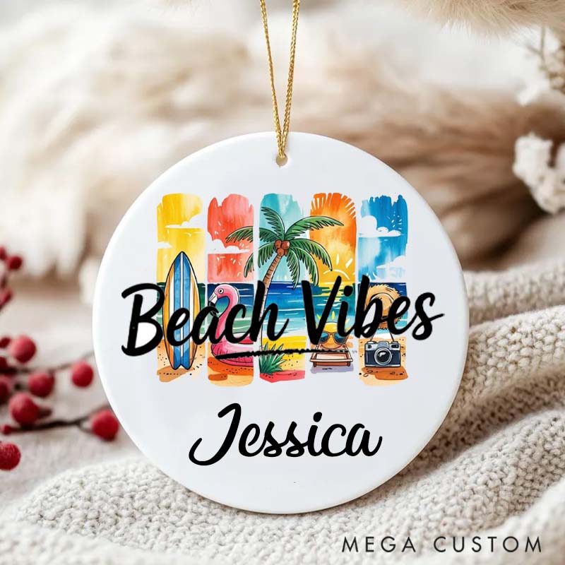 Personalized Ceramic Ornament Beach Vibes Traveling Gift for Travel Lovers