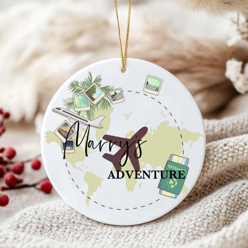 Personalized Ceramic Ornament Global Travel Adventures Traveling Gift for Travel Lovers