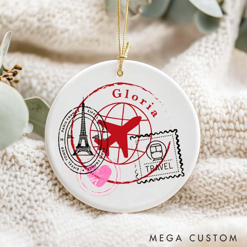 Personalized Ceramic Ornament Travel Stamp Memorial Traveling Gift for Travel Lovers