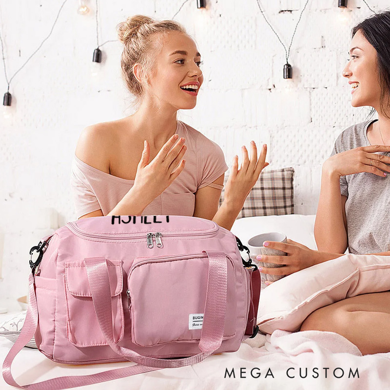 Personalized Glitter Initial Name Large Travel Duffle Bag with Multi-compartment and Shoulder Strap for Gym Lovers