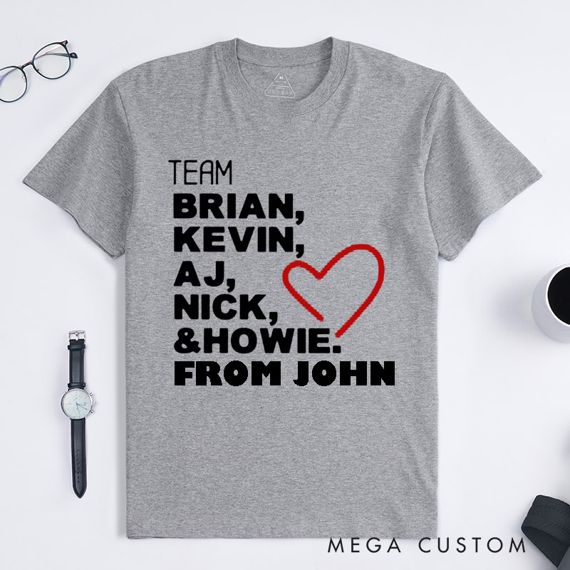 Personalized Team Custom Names Unisex Classic T-Shirts Unique Heart Design Gift for Fan Friends Family Supporters Trendy Matching Birthday Concert