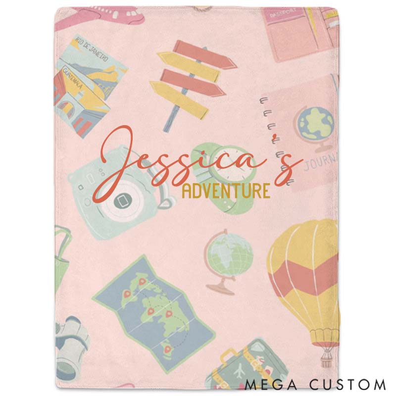 Personalized Travel Blanket Gift for Kids Travel Lovers Adventure Custom Name