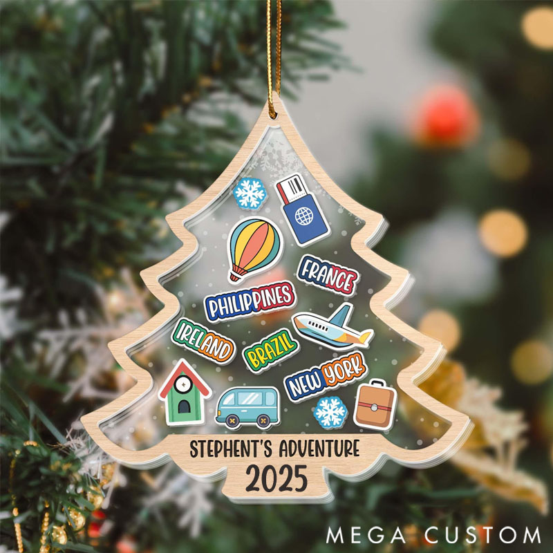 Personalized Travel Adventure Ornament Christmas Tree Travel Destinations Gift for Travel Lovers 
