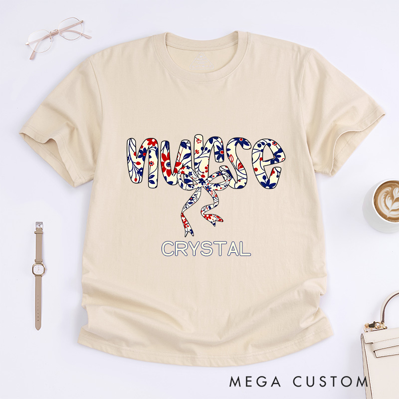 Personalized Nurse T-Shirts Floral Elegance for Nurses Fashion Design T-Shirts
